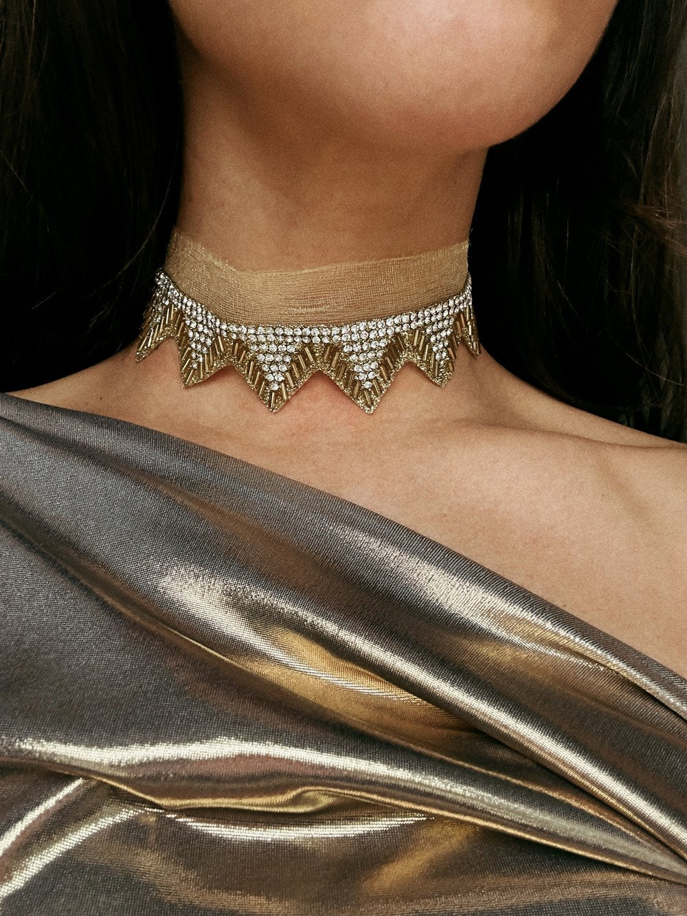 Necklace Gold Wide Metal Choker Chain Choker Wide Choker