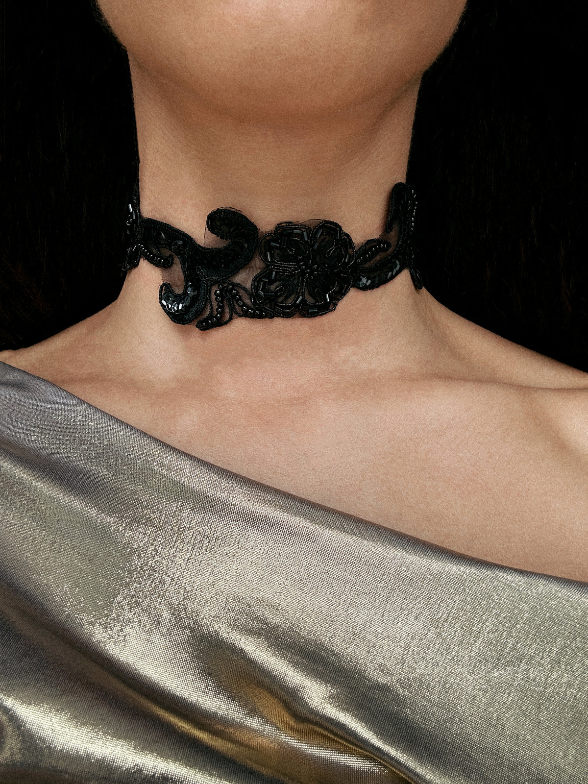VELOURS NOIR CHOKER negro con pedrería de fantasía