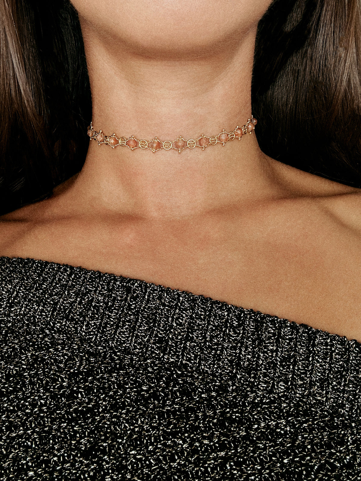 TRINA CHOKER naranja con pedrería de fantasía